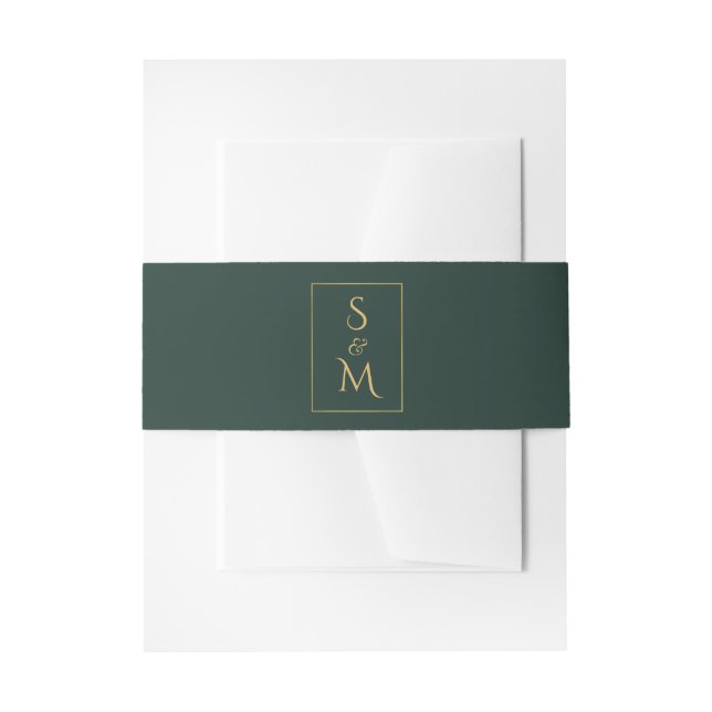 Elegant Minimal Evergreen and Gold Wedding Invitation Belly Band (Front Example)