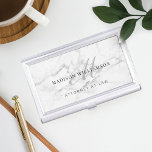 Elegant Minimal Executive Name & Monogram Marble Business Card Holder<br><div class="desc">A sleek professional elegant white & grey marble business name and script monogram executive business card case. The design features a white & grey marble background with name and job title displayed in sophisticated typography with custom elegant script monogram displayed in the background.</div>