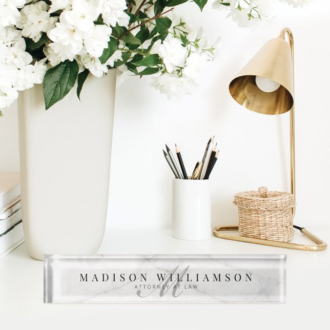 Elegant Minimal Executive Name & Monogram Marble Nameplate (Creator Uploaded)