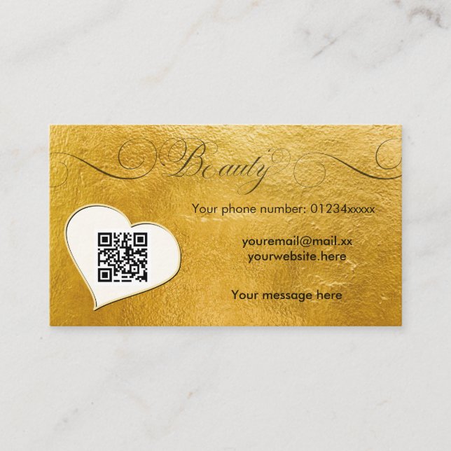Elegant minimal faux gold Qr code beauty salon Business Card (Front)