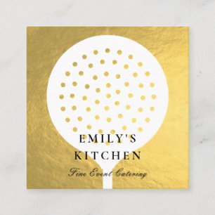 ELEGANT MINIMAL FAUX GOLD SKIMMER CHEF CATERING SQUARE BUSINESS CARD