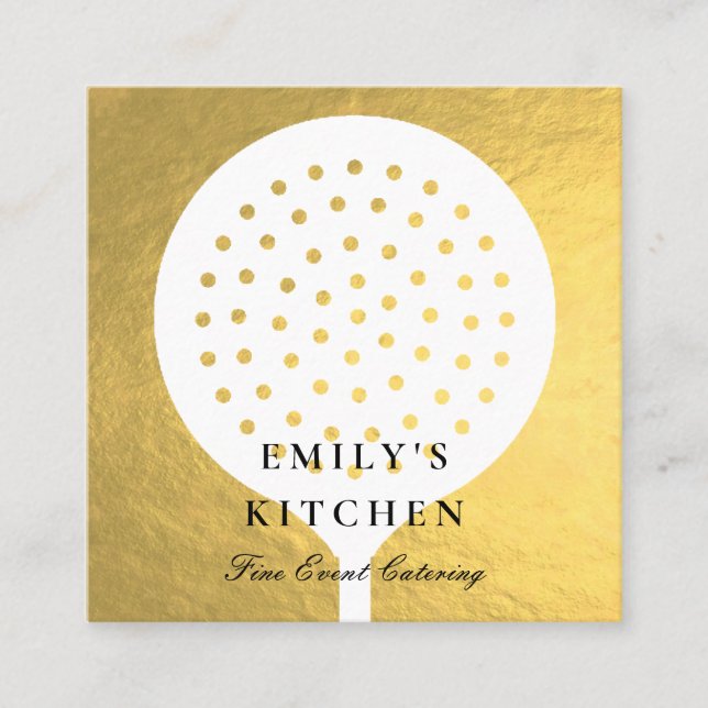 ELEGANT MINIMAL FAUX GOLD SKIMMER CHEF CATERING SQUARE BUSINESS CARD (Front)