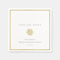 Elegant Minimal Faux Gold Snowflake Love Joy Peace