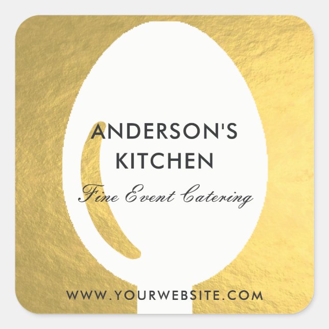 ELEGANT MINIMAL FAUX GOLD SPOON CHEF CATERING SQUARE STICKER (Front)