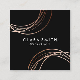 Elegant minimal faux rose gold geometric black square business card