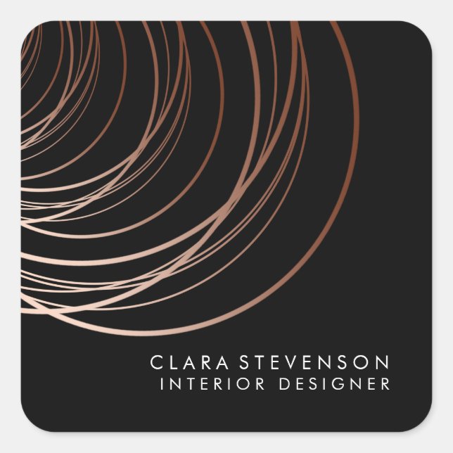 Elegant minimal faux rose gold geometric black square sticker (Front)
