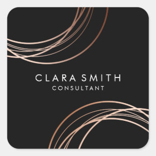 Elegant minimal faux rose gold geometric black square sticker