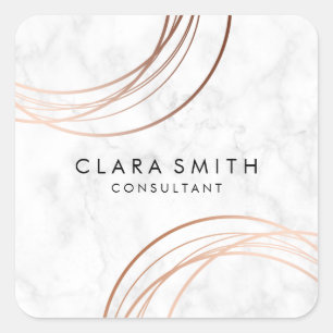 Elegant minimal faux rose gold geometric marble square sticker