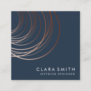 Elegant minimal faux rose gold geometric navy blue square business card