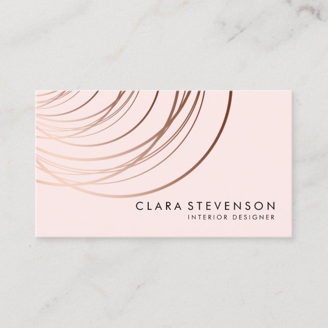 Elegant minimal faux rose gold geometric pink business card (Front)