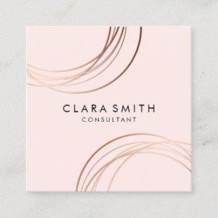 Elegant minimal faux rose gold geometric pink square business card