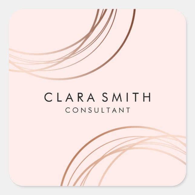 Elegant minimal faux rose gold geometric pink square sticker (Front)