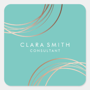 Elegant minimal faux rose gold geometric teal square sticker