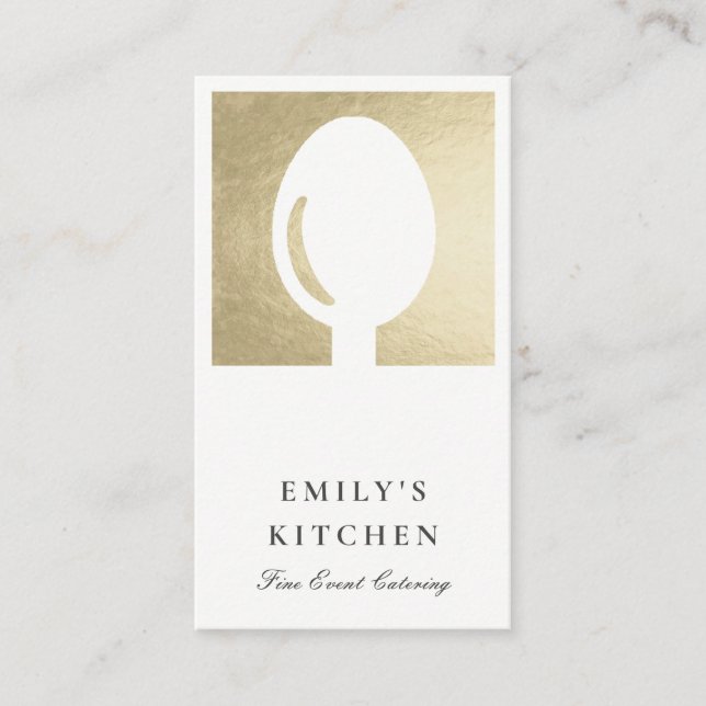 ELEGANT MINIMAL FAUX SILVER SPOON CHEF CATERING BUSINESS CARD (Front)