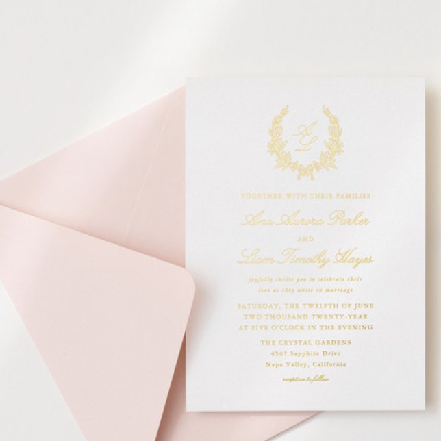 Elegant Minimal Floral Bow Wreath Crest Wedding (Creator Uploaded)