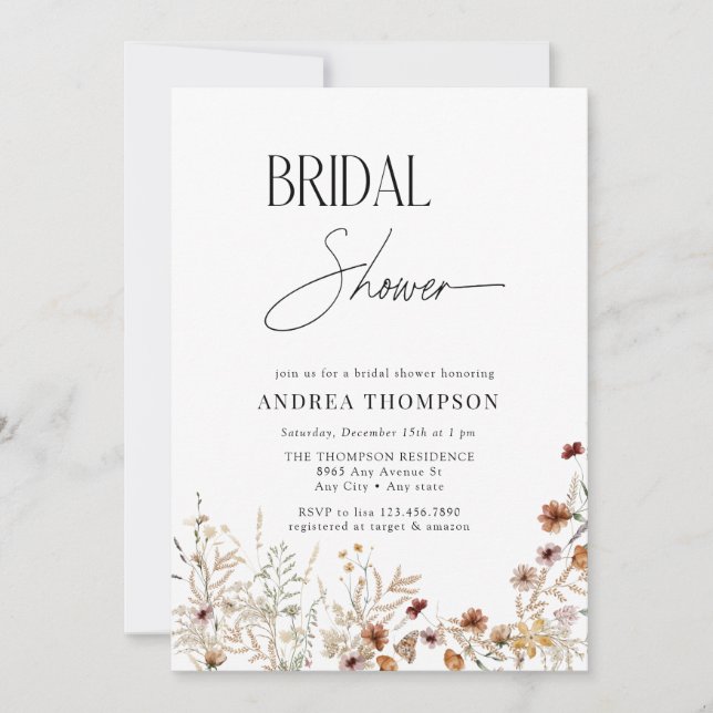 Elegant Minimal Floral Bridal Shower Invitation (Front)