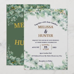 Elegant Minimal Floral Greenery Watercolor Wedding Invitation