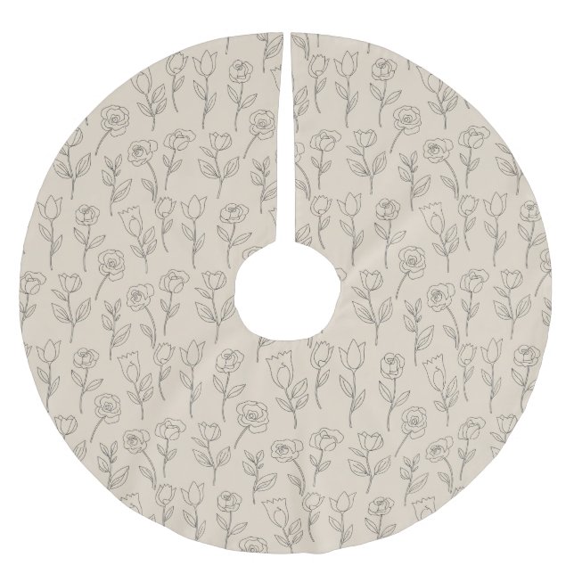 Elegant Minimal Floral Line Pattern Brushed Polyester Tree Skirt (Front)
