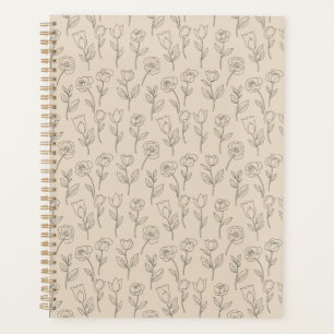 Elegant Minimal Floral Line Pattern Planner