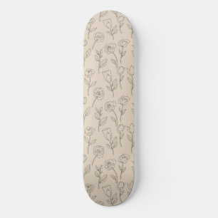 Elegant Minimal Floral Line Pattern Skateboard