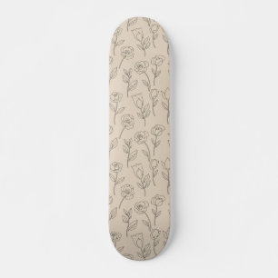 Elegant Minimal Floral Line Pattern Skateboard