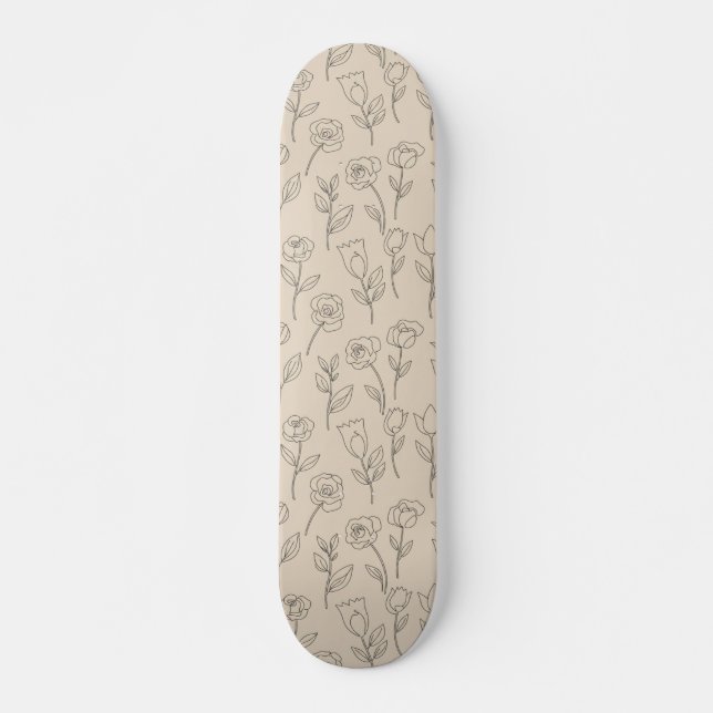 Elegant Minimal Floral Line Pattern Skateboard (Front)