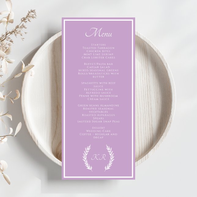 Elegant Minimal Floral  Monogram Purple Lavender  Menu (Creator Uploaded)