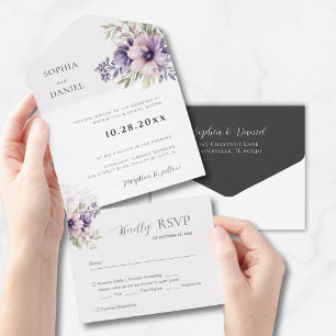 Elegant Minimal Floral White Wedding Invitation 