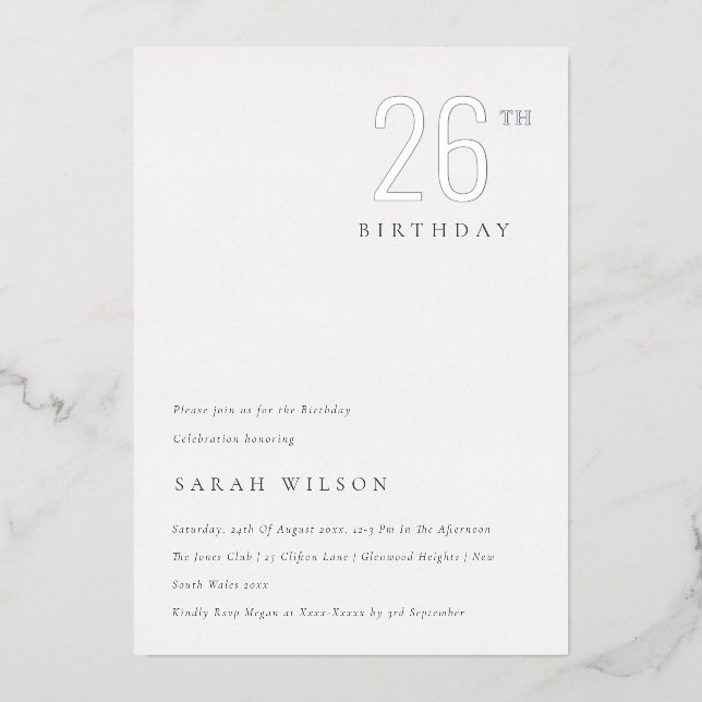 Elegant Minimal Foil Silver Any Age Birthday (Front)