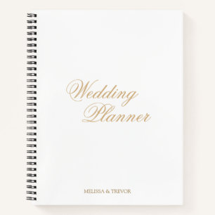 Elegant Minimal Formal Gold Script Wedding Planner Notebook