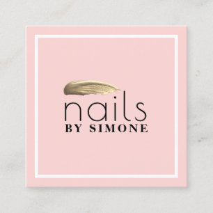 Elegant minimal gold blush pink nail polish stroke square business card