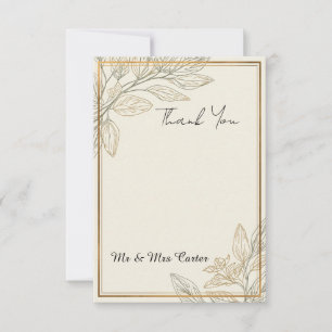 Elegant Minimal Gold Botanical Line Art Wedding Th Thank You Card