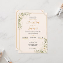 Elegant Minimal Gold Floral Wedding Invitation