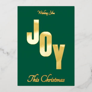 Elegant Minimal Gold Foil Green JOY Christmas Holiday Card