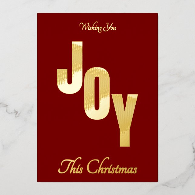 Elegant Minimal Gold Foil Red JOY Christmas Foil Holiday Card (Front)