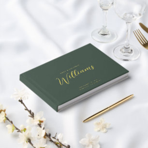 Elegant Minimal Gold Foil Sage Green Wedding Guest Book