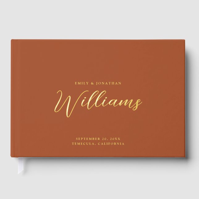 Elegant Minimal Gold Foil Terracotta Wedding  Guest Book (Front)