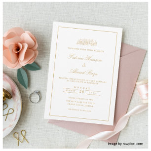 Elegant Minimal Gold Frame Stylish Muslim Wedding Invitation