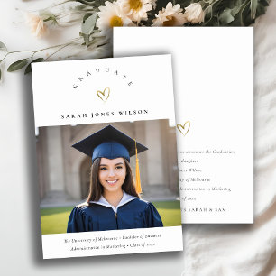 Elegant Minimal Gold Heart Photo Graduation Hat Announcement