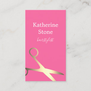 Elegant minimal gold magenta scissors hairstylist business card