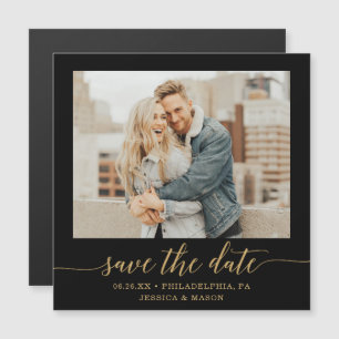 Elegant Minimal Gold Photo Wedding Save The Date M Magnetic Invitation