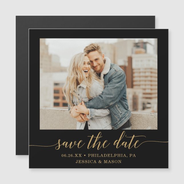 Elegant Minimal Gold Photo Wedding Save The Date M Magnetic Invitation (Front/Back)