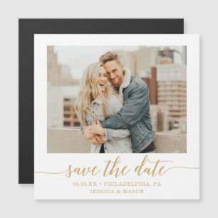 Elegant Minimal Gold Photo Wedding Save The Date Magnetic Invitation