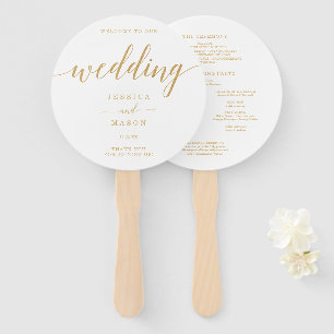 Elegant Minimal Gold Round Wedding Hand Fan