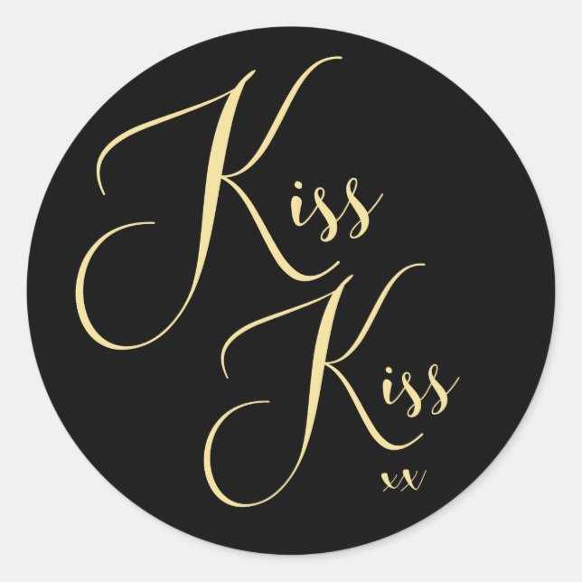 Elegant Minimal Gold Script Font Kiss Kiss Saying Classic Round Sticker (Front)