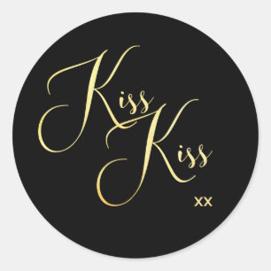 Elegant Minimal Gold Script Font Kiss Kiss Saying Classic Round Sticker