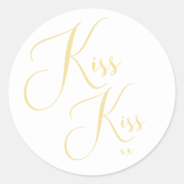 Elegant Minimal Gold Script Font Kiss Kiss Saying Classic Round Sticker (Front)