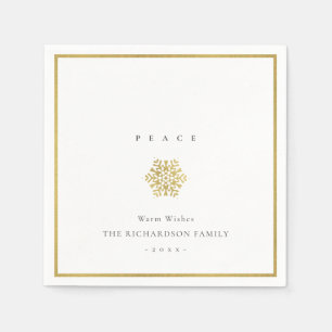 Elegant Minimal Gold Snowflake Peace Christmas Napkin