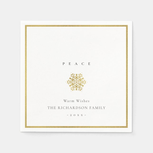 Elegant Minimal Gold Snowflake Peace Christmas Napkin (Front)