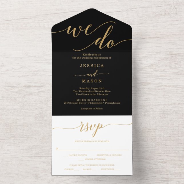 Elegant Minimal Gold We Do All In One Invitation (Inside)